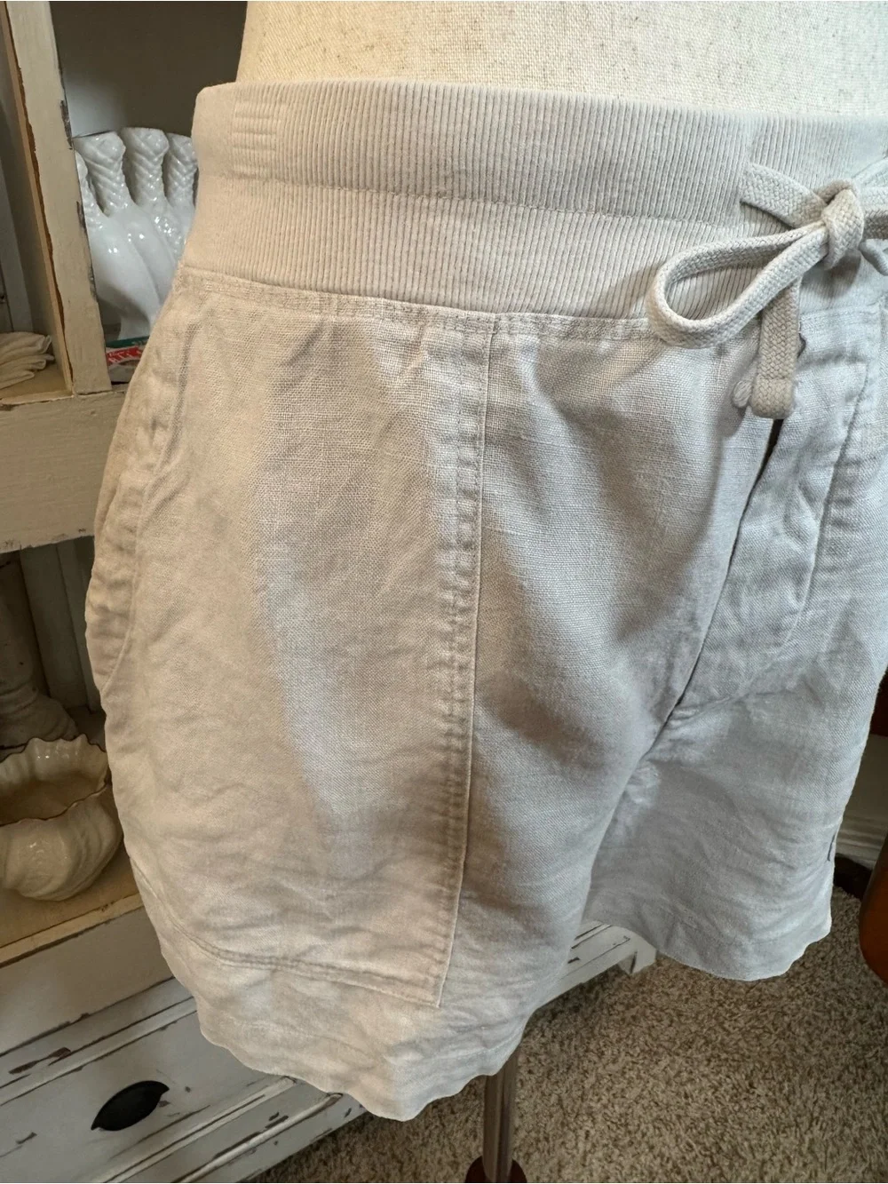 James Perse White Linen Drawstring Shorts